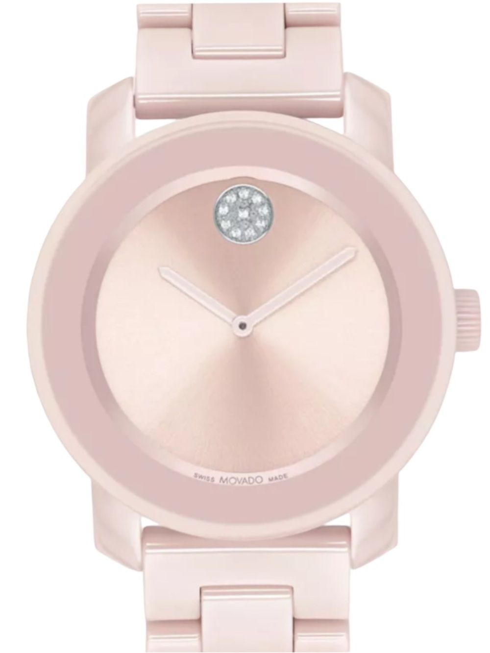 Movado Blush Pink Ceramic Bracelet Watch with Crystal Dot